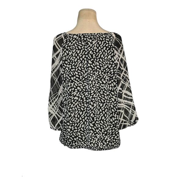 Ann Taylor black white print 3/4 sleeves tunic blouse size Small - Picture 11 of 13